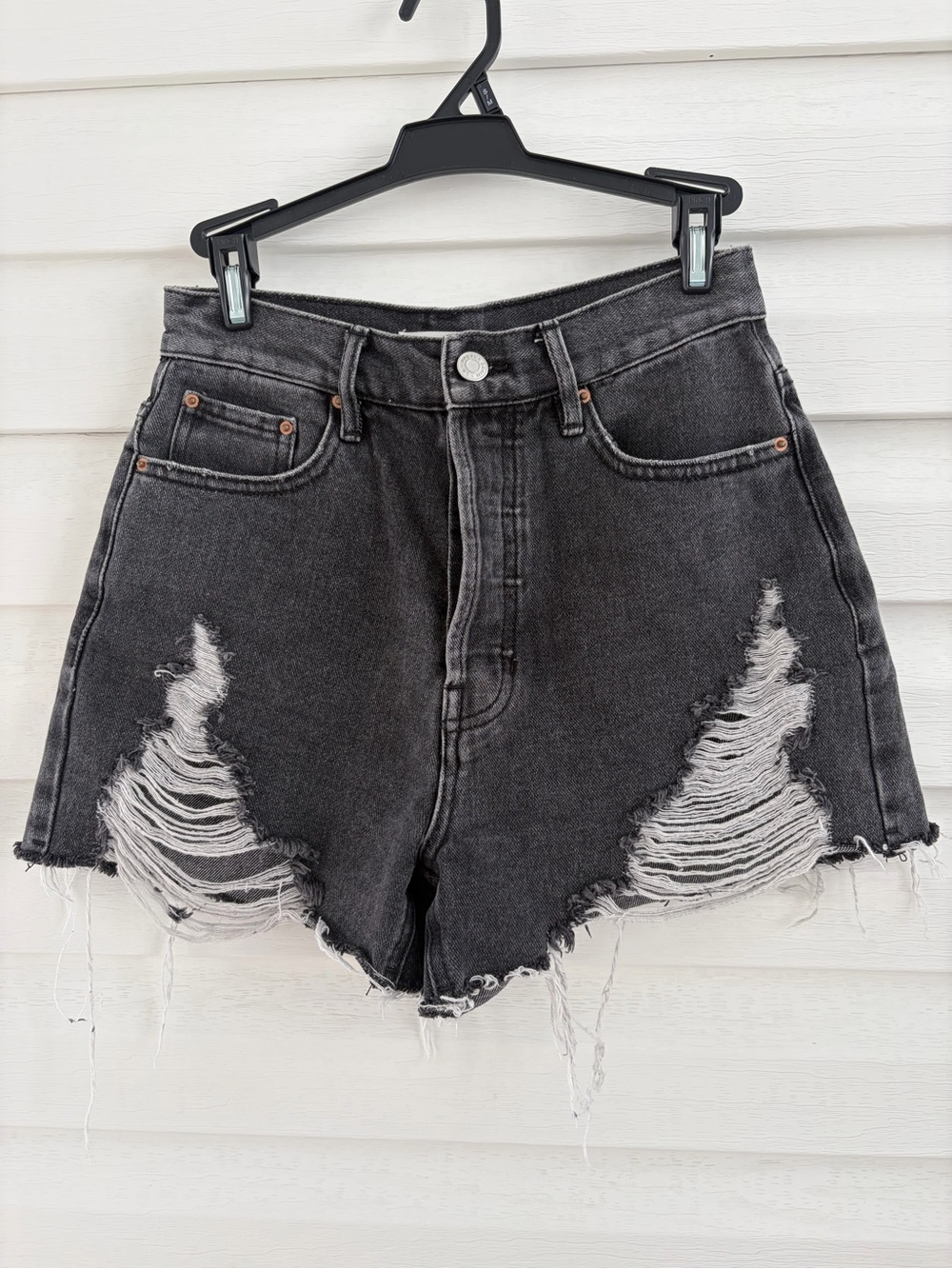PacSun Black Distressed Denim Shorts 25 Ultra High Rise Vintage Cutoff